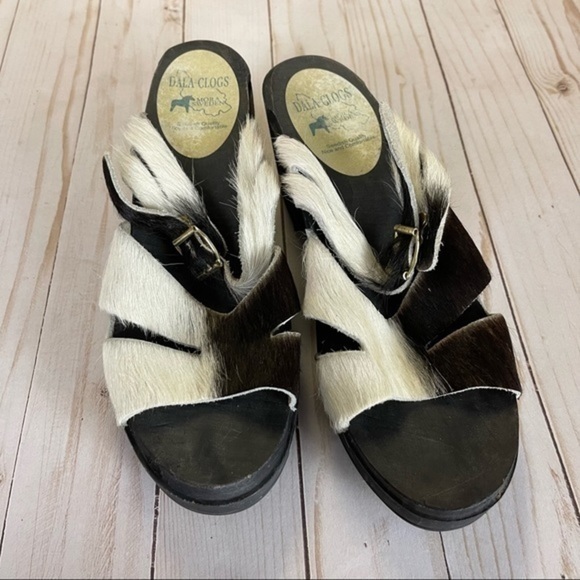 Dala Clogs Sweden cow print pony fur platform Sandal Size 40 - Picture 2 of 7